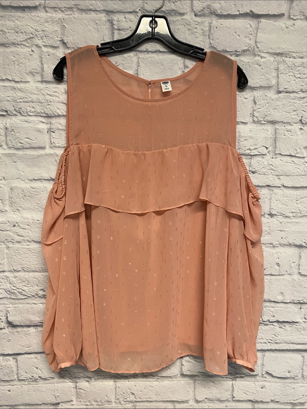 Old Navy Dusty Peach Cold-Shoulder Sparkling Ruffle Blouse Size XL